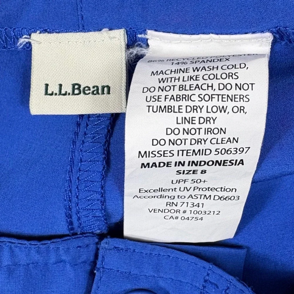 LL Bean Blue Active Shorts Womens 8 UPF 50+ Recycled Stretch Cargo 506397